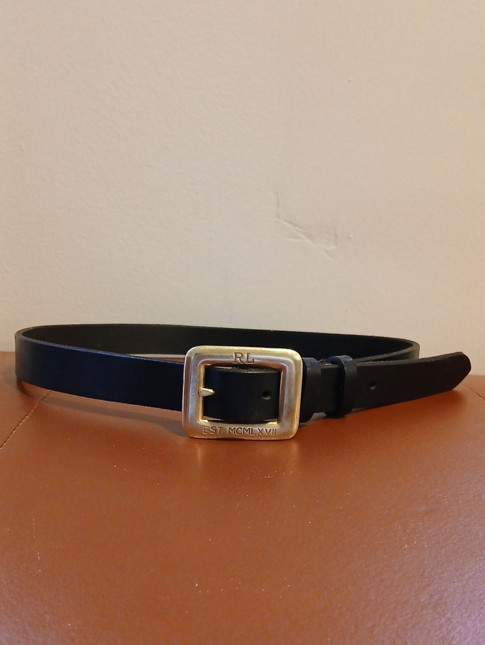 Ralph Lauren Vintage RL67 Men's Black Belt Size:34 Brass Buckle